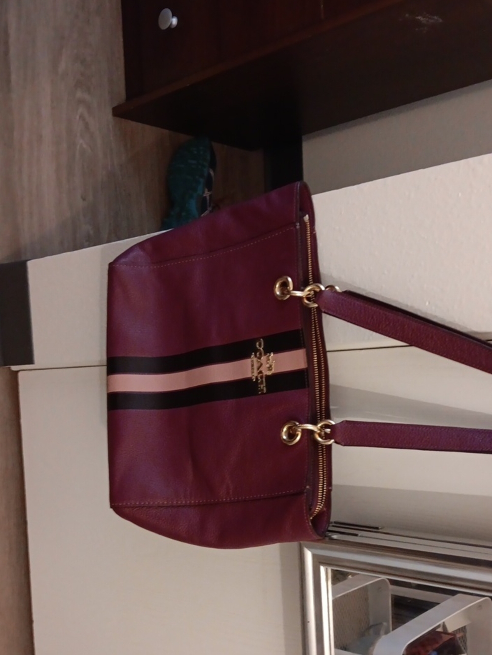 Coach Burgundy Shoulder Bag with Burgandy/Pink and Blush Stripes